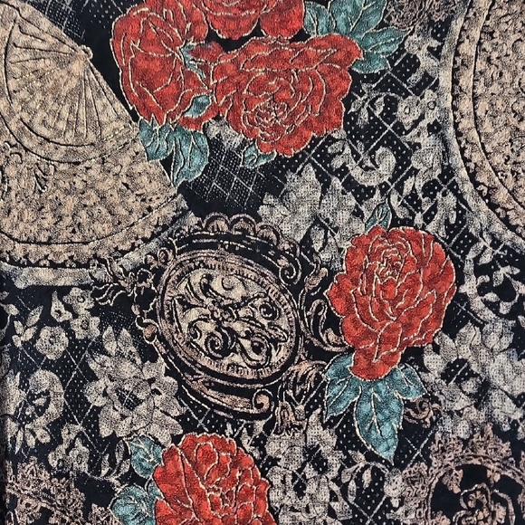 Y2K Notations Floral Tunic Top Size 2X Long Sleeve VNeck Whimsigoth Fairy Dark - Picture 9 of 13